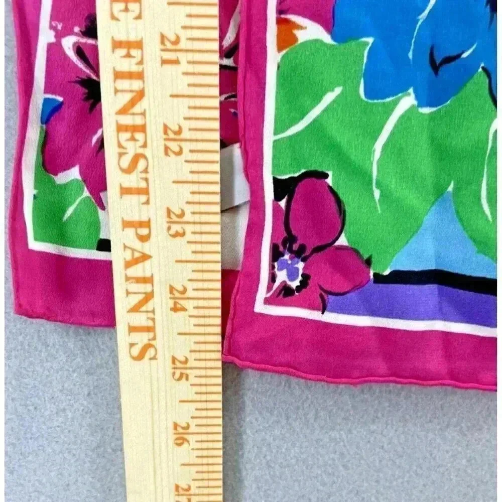 Vintage Sacha Silk Scarf Pink Purple Blue Green Floral 50" x 9" - Picture 7 of 8